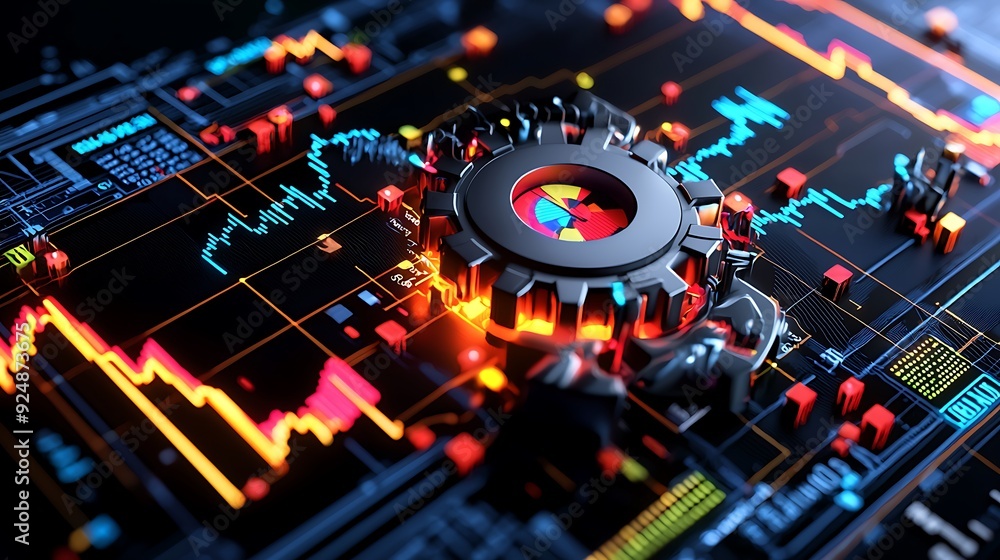 A glowing 3D illustration of predictive data analysis, featuring illuminated trend lines and graphs that forecast future outcomes A glowing 3D illustration of predictive data analysis, featuring illuminated trend lines and graphs that forecast future outcomes