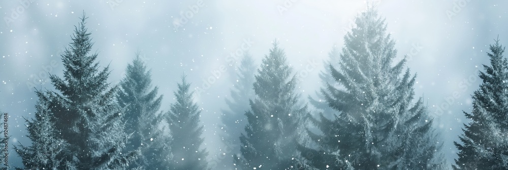 An image of tall pine trees blanketed in snow with soft, gentle snowfall creating a serene and peaceful winter landscape. An image of tall pine trees blanketed in snow with soft, gentle snowfall creating a serene and peaceful winter landscape.
