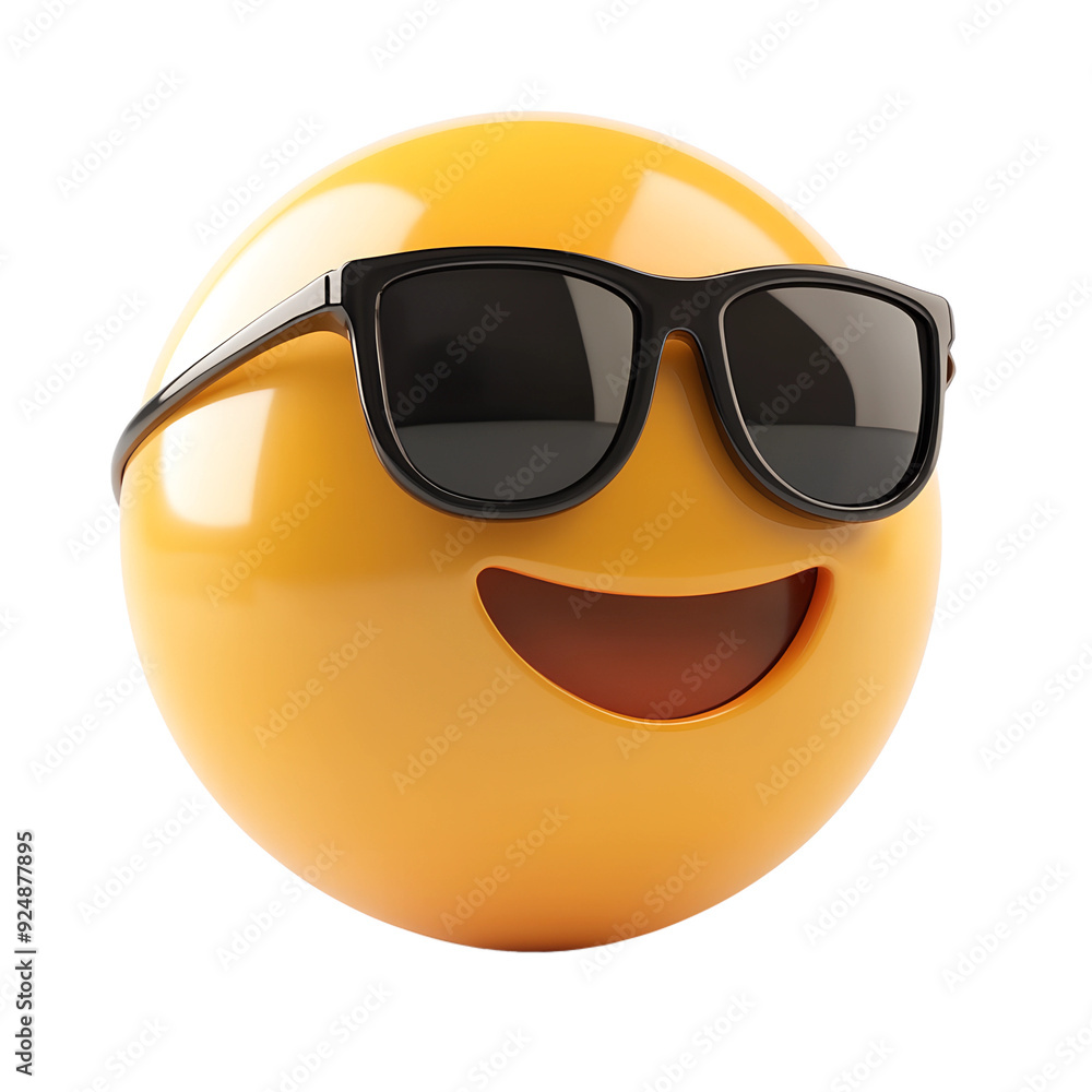 Smiling face with sunglasses three-dimensional emoji,3d cheerful glasses emoji isolated on transparent background, Happy sun emoji,png,3d smiling face emoji with expression sun glasses on, transparent