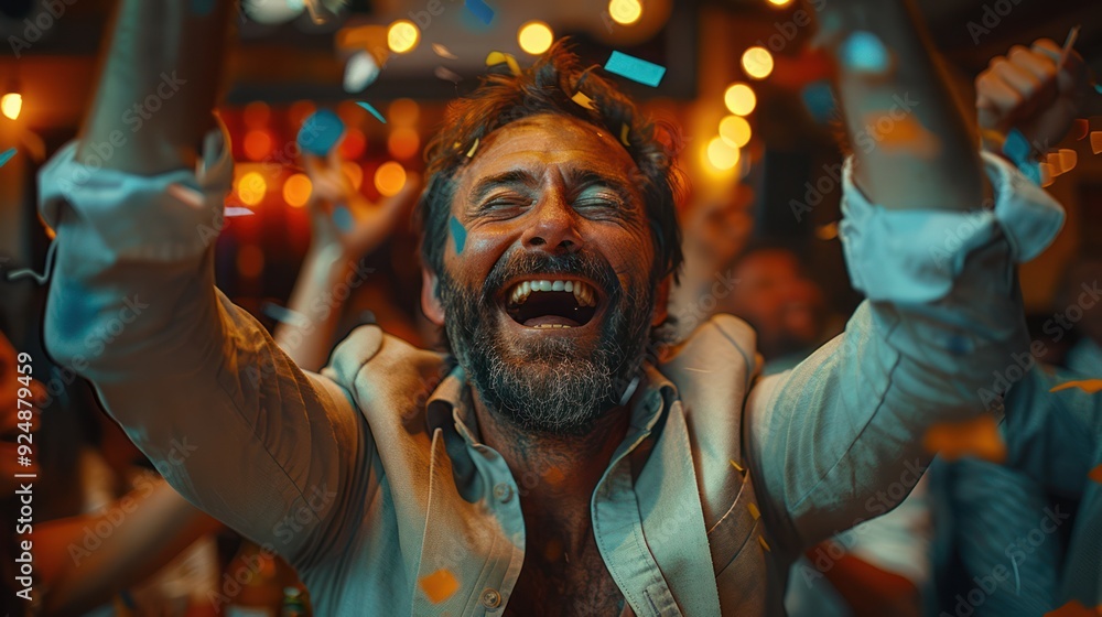 Man Celebrates With Confetti Man Celebrates With Confetti