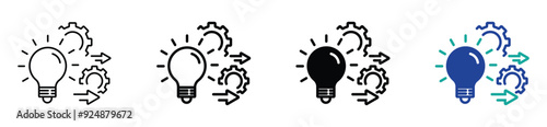 implement idea icon, solution execute develop, configuration cogwheel with light bulb, innovation analysis process, success industry preferences, vector illustration eps10. stock vector. illustration.