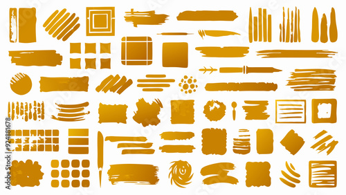 graphics of gold spots of various shapes and sizes on an isolated background photo