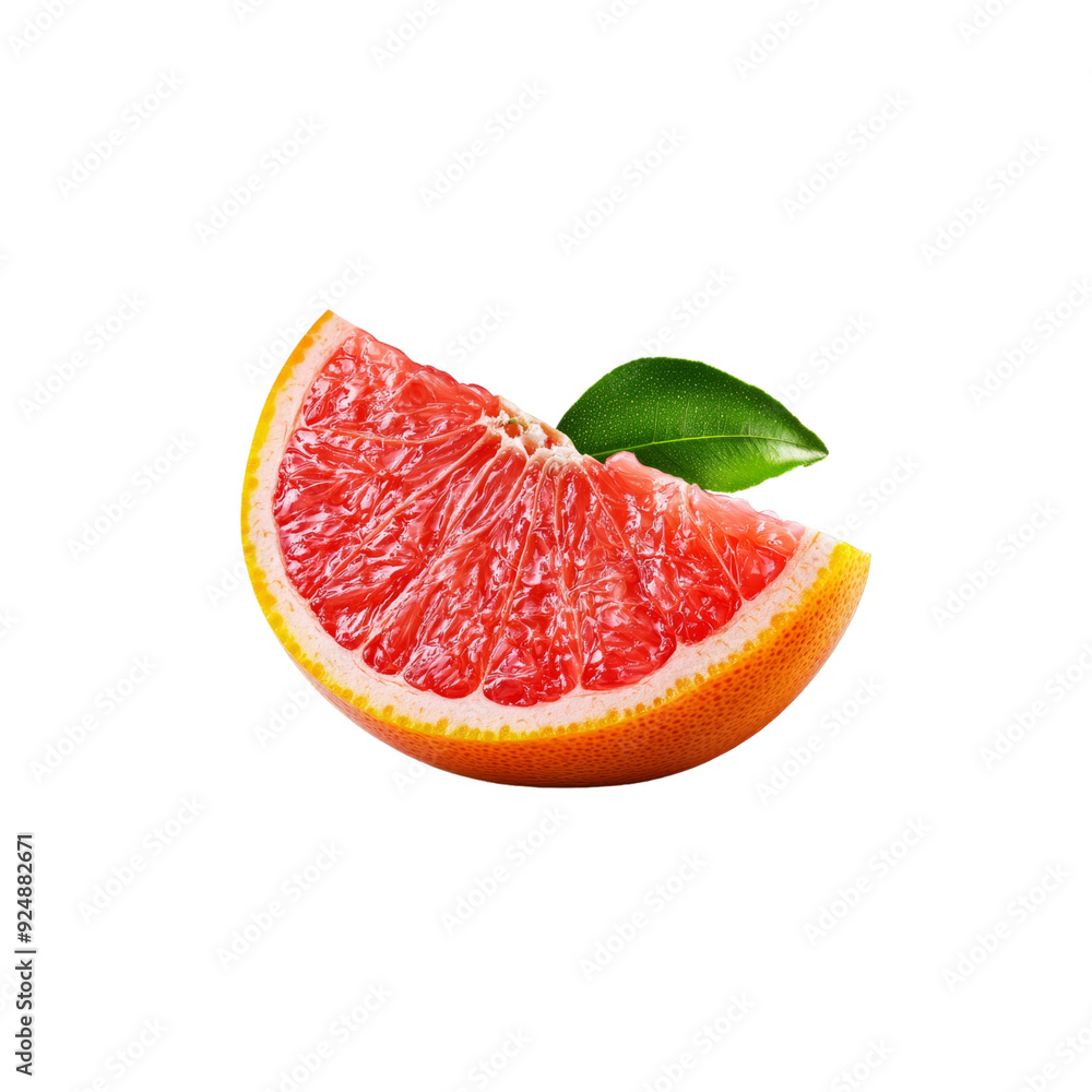 A half grapefruit showing segments, realistic illustration, bright pink, isolated on white background. A half grapefruit showing segments, realistic illustration, bright pink, isolated on white background.