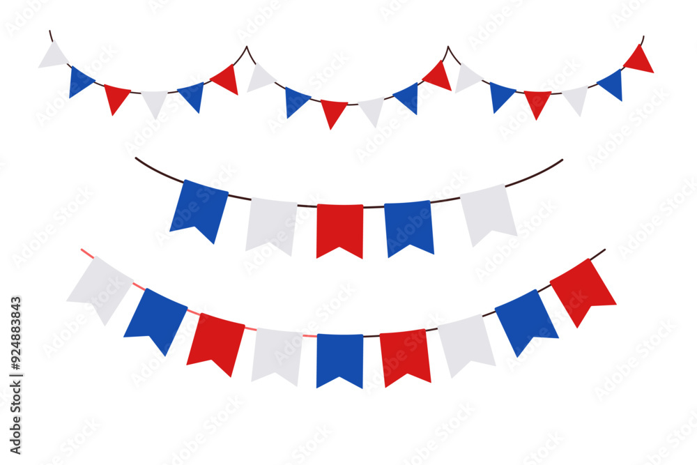 Obraz premium Hanging French garland. Color pennant border isolated on white background. Triangle flags