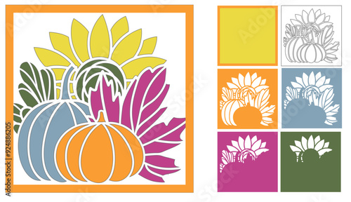 Fall pumpkin with sunflower and maple leaves, Thanksgiving svg layered paper cut 