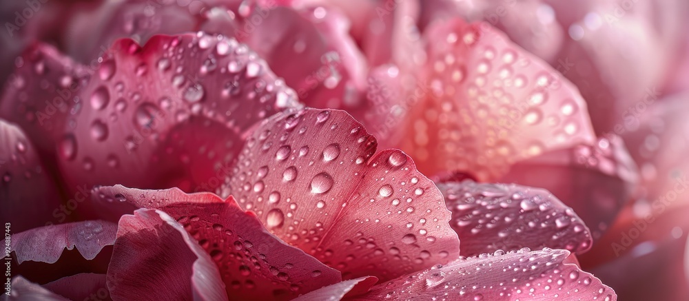 Copy space image of peony petals adorned with dew drops creating a delicate floral backdrop Copy space image of peony petals adorned with dew drops creating a delicate floral backdrop