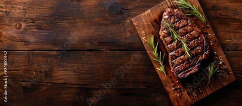 Obraz na płótnie A succulent grilled beef steak on a rustic table with a copy space image as a appetizing and healthy meal option shown from a top view w salonie