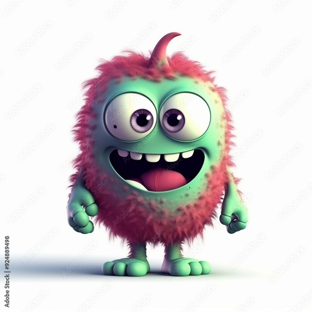 A colorful, furry monster character with big eyes and a cheerful expression standing against a white background A colorful, furry monster character with big eyes and a cheerful expression standing against a white background