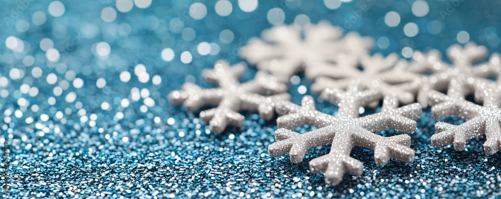 Frosty snowflakes on a vibrant blue and silver background symbolizing the chilly magic of a winter Christmas Frosty snowflakes on a vibrant blue and silver background symbolizing the chilly magic of a winter Christmas