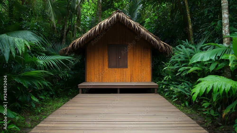A serene wooden cabin surrounded by lush greenery, showcasing a peaceful retreat in the heart of nature. A serene wooden cabin surrounded by lush greenery, showcasing a peaceful retreat in the heart of nature.