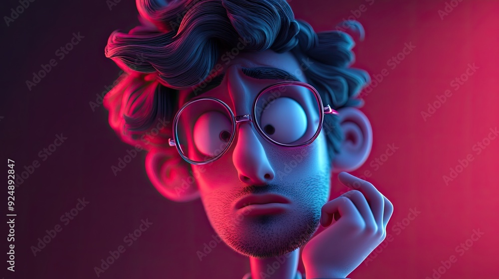 3D Cartoon of a Man Deep in Thought 3D Cartoon of a Man Deep in Thought