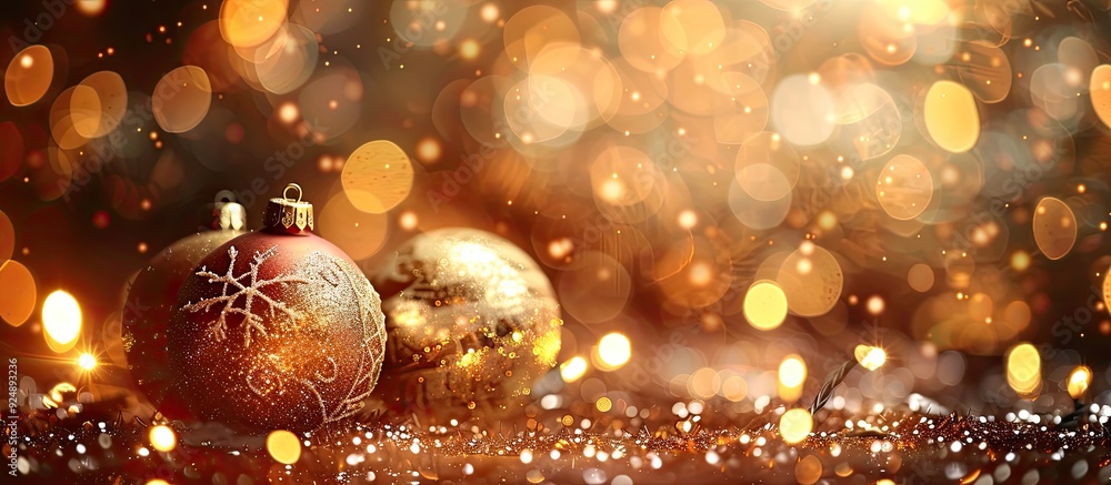 Festive Christmas ornaments illuminated with twinkling lights suitable for a copy space image Festive Christmas ornaments illuminated with twinkling lights suitable for a copy space image