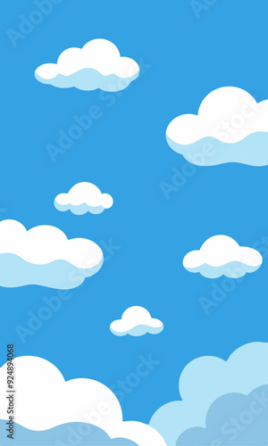 A bright blue sky adorned with fluffy white clouds floating peacefully in it