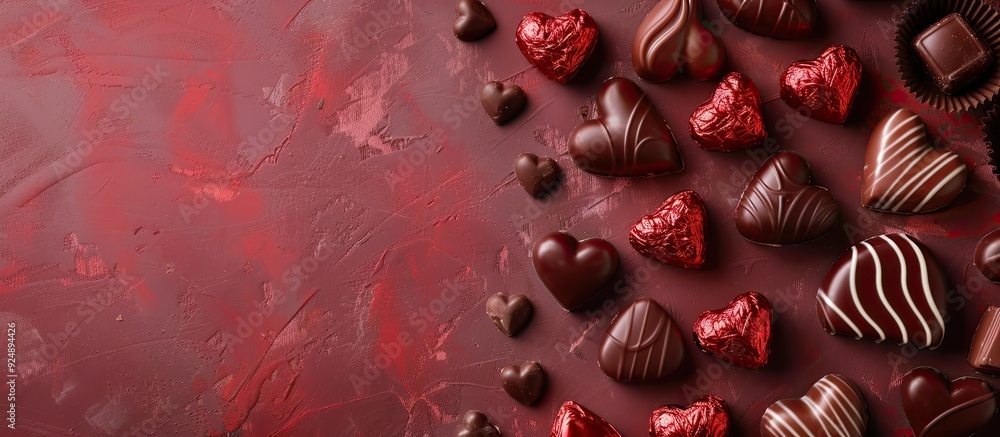 Valentine s Day inspired greeting card and chocolates depicted in an image with open space for text or design additions. Creative banner. Copyspace image Valentine s Day inspired greeting card and chocolates depicted in an image with open space for text or design additions. Creative banner. Copyspace image