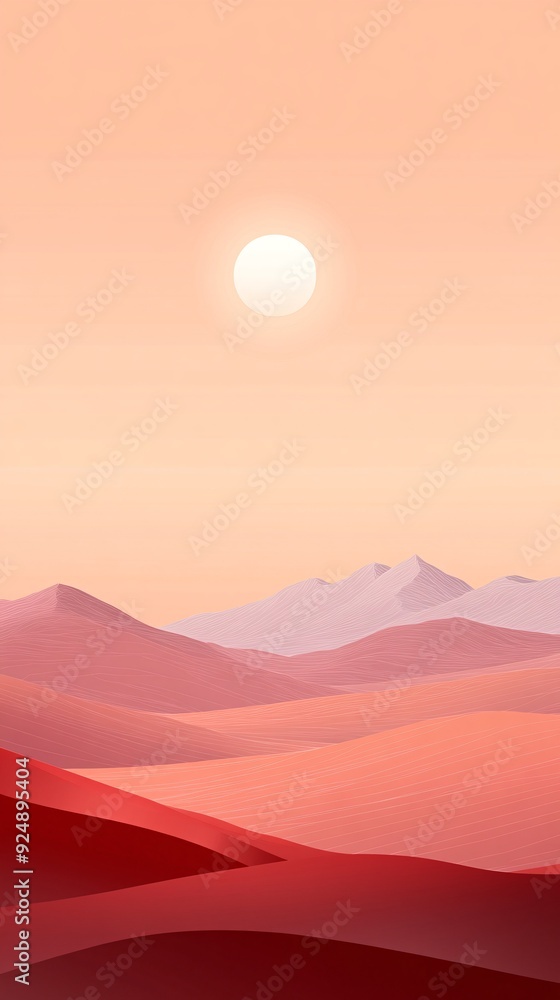 Minimalist Illustration of Desert Landscape with Sun and Mountains. Minimalist Illustration of Desert Landscape with Sun and Mountains.