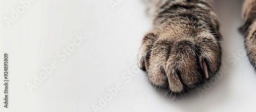 Manicured cat s nail on a white backdrop with a copy space image photo