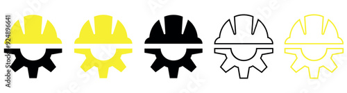 Collection of Construction Gear Icon. Set of Construction helmet on the gear symbols. Vector illustration isolated on white background.