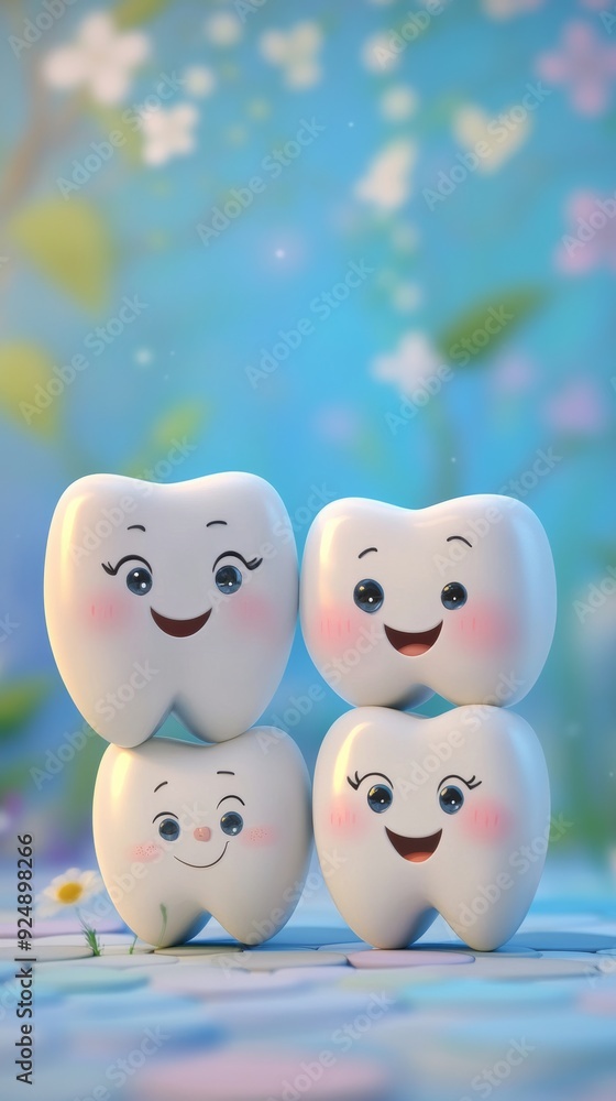 Happy family of teeth smiling in a sunny outdoor setting Happy family of teeth smiling in a sunny outdoor setting