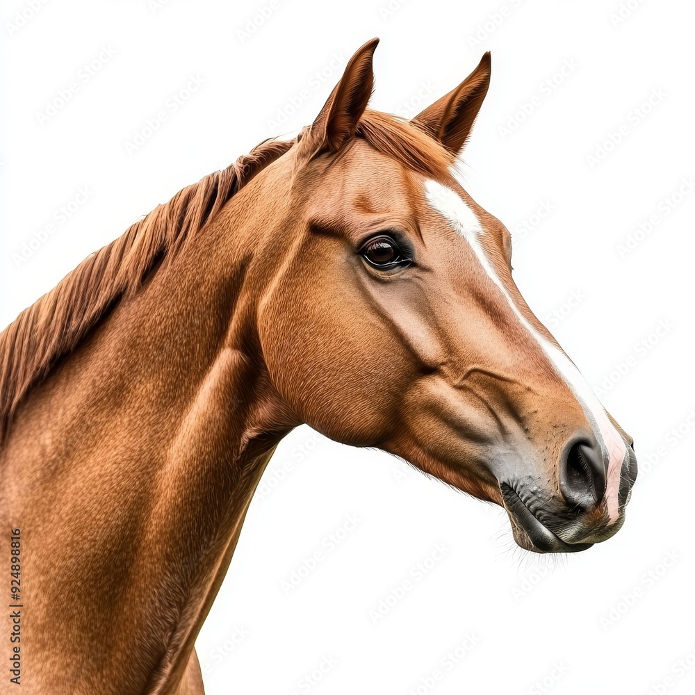 Fototapeta premium Isolated horse face shot on white background, transparent cutout