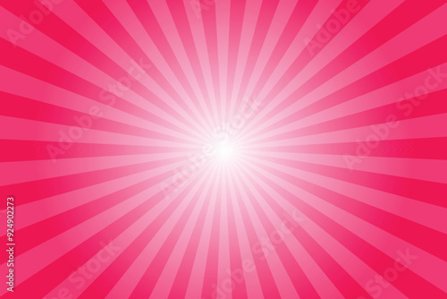 Abstract folly red sunburst background with sun ray. Pattern of starburst. Texture with light of sunburst. Radial beam of sunlight. Retro background with flash. Design of sunbeams. Vector.