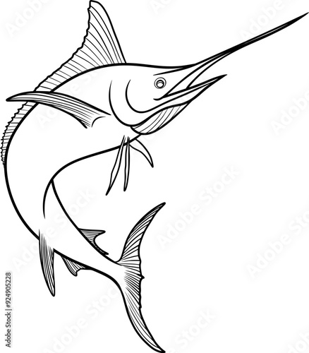 swordfish vector outline black and white illustration