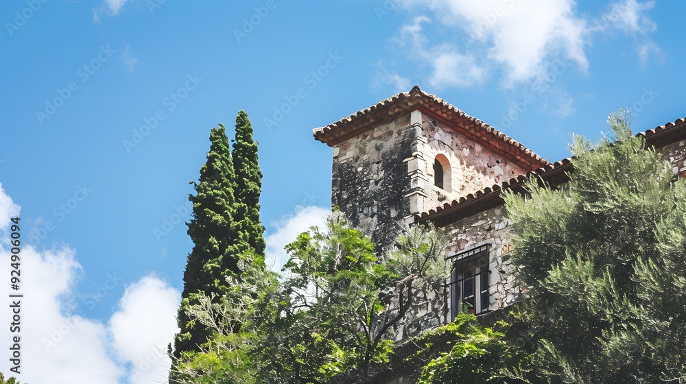 Spanish Hilltop Castle, Olive Groves, Serene Scenery Panorama Spanish Hilltop Castle, Olive Groves, Serene Scenery Panorama