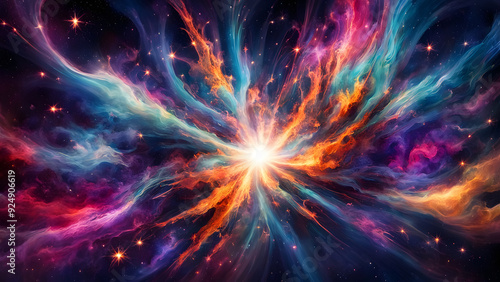 Wallpaper Mural Bright abstract fractal explosion in space with glowing stars and vibrant colors Torontodigital.ca