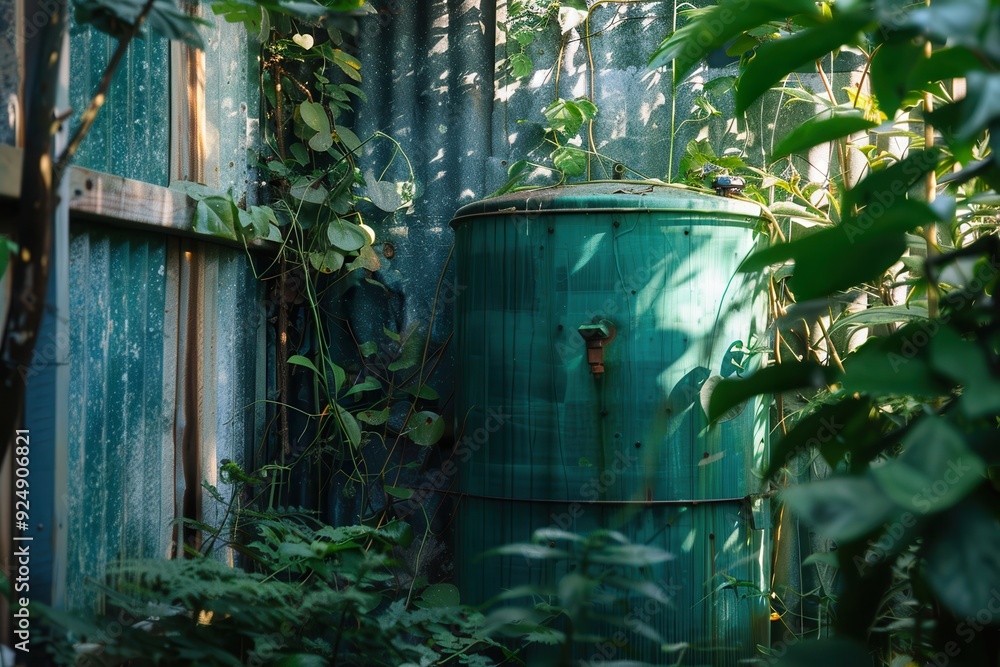 Fototapeta premium Water Tank for Home Water Storage. Environmentally Friendly Plant Reservoir