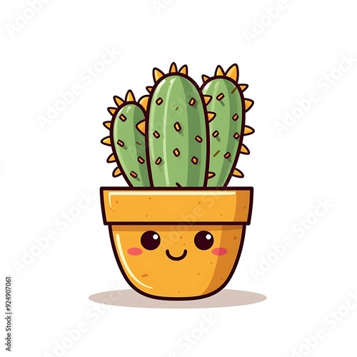 Wallpaper Mural Cute cartoon cactus in a cheerful yellow pot with smiling face on a white background Torontodigital.ca