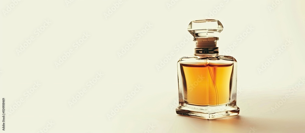 Isolated on a white background a bottle of perfume is displayed with copy space image Isolated on a white background a bottle of perfume is displayed with copy space image
