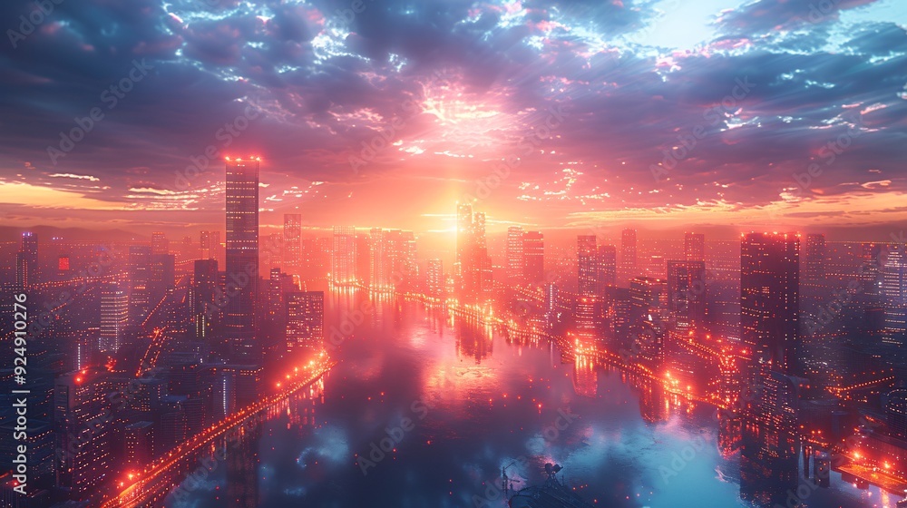 Solar Cells in a Futuristic Cityscape: Solar cells integrated into the architecture of a futuristic city, powering the buildings and infrastructure. Solar Cells in a Futuristic Cityscape: Solar cells integrated into the architecture of a futuristic city, powering the buildings and infrastructure.