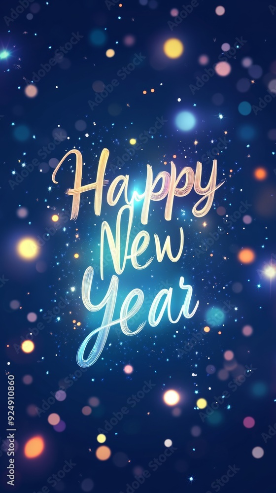 Happy new year greeting shining on blue background with bokeh Happy new year greeting shining on blue background with bokeh