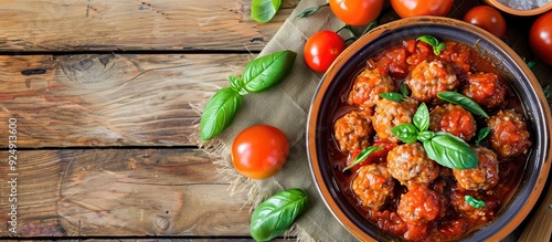 Wallpaper Mural An Italian themed dish featuring meatballs in tomato sauce served in a bowl with a rustic background perfect for a copy space image Torontodigital.ca