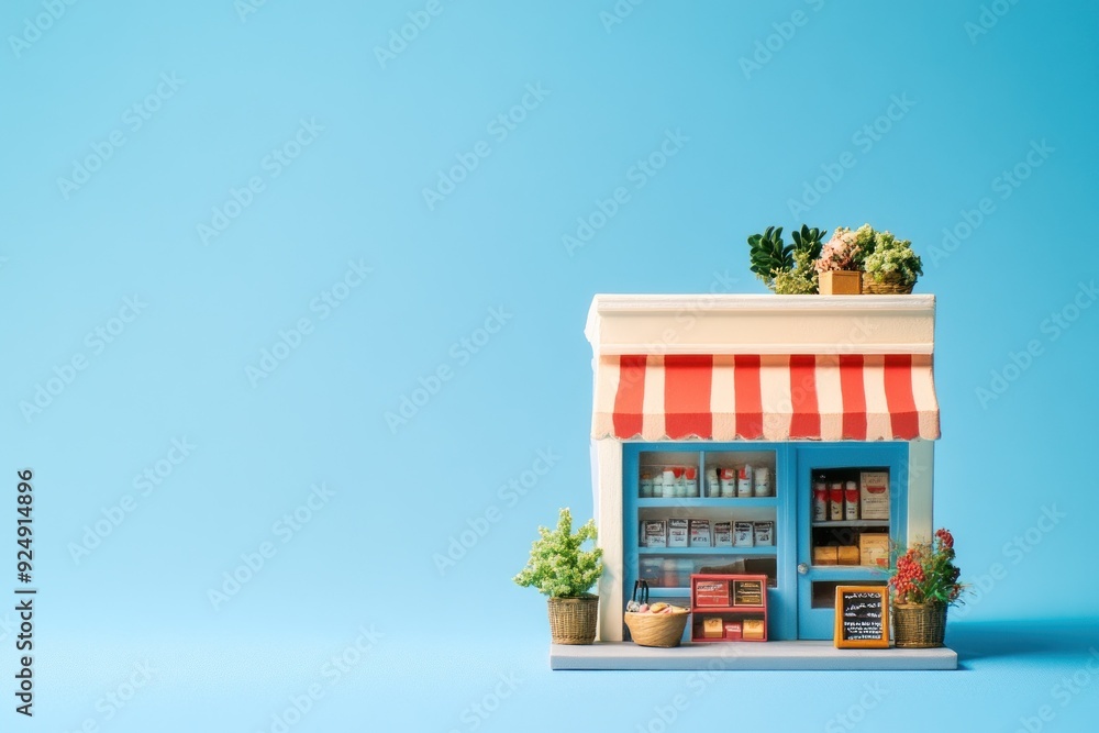 Miniature Store Front with Red and White Awning Miniature Store Front with Red and White Awning