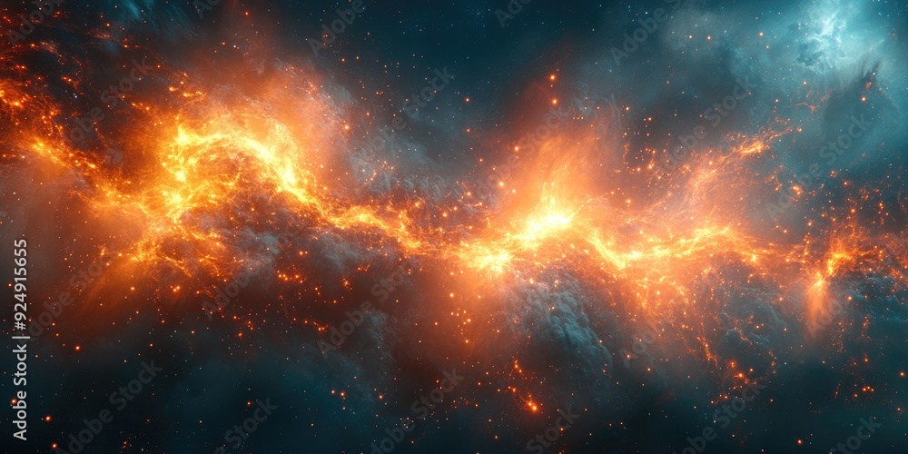 Naklejka premium A Cosmic Nebula with Bright Orange and Yellow Flames