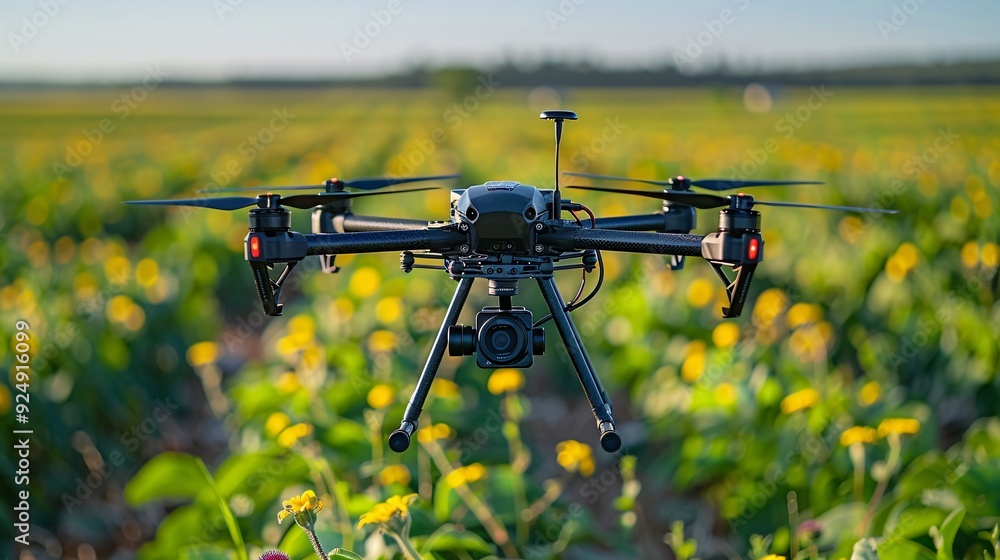 Solar Cells with a Solar-Powered Drone: A drone hovering above a field of solar cells, both powered by and monitoring the array. Solar Cells with a Solar-Powered Drone: A drone hovering above a field of solar cells, both powered by and monitoring the array.