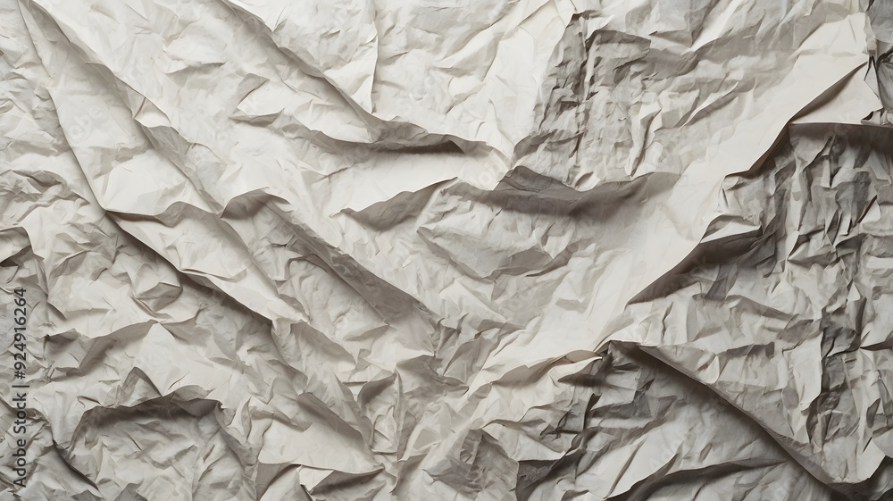 Crumbled beige paper texture with deep creases and folds, creating an abstract pattern in natural light Crumbled beige paper texture with deep creases and folds, creating an abstract pattern in natural light