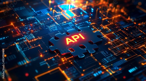 digital representation of an API symbol oncircuit board background, conveyingsense of technology and connectivity. 