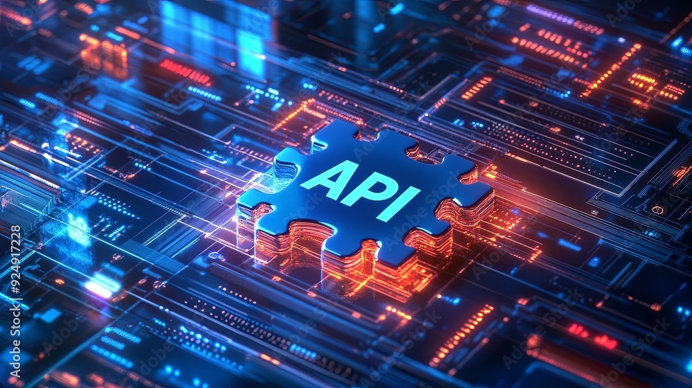 vibrant digital representation of an API symbol oncircuit board ...