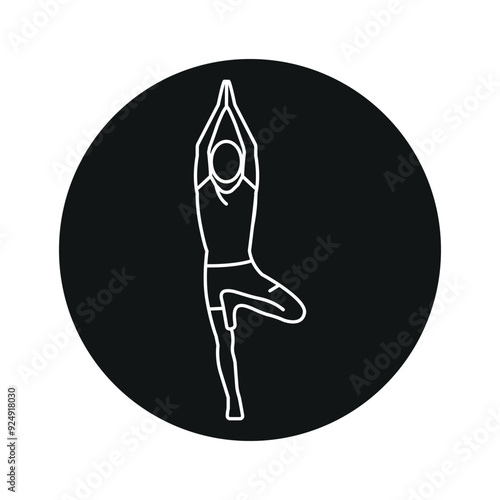 Vrikshasana line icon. A man does yoga