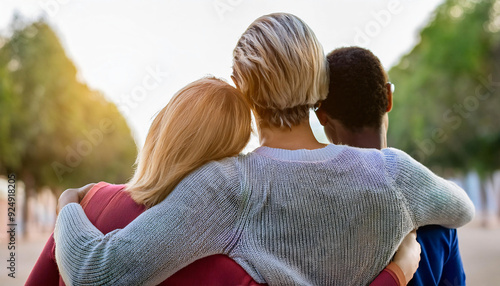 Rearview of diverse people hugging each other  photo