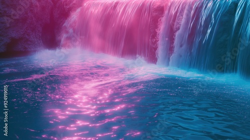 Waterfall with Glowing Water in Vaporwave Style.
