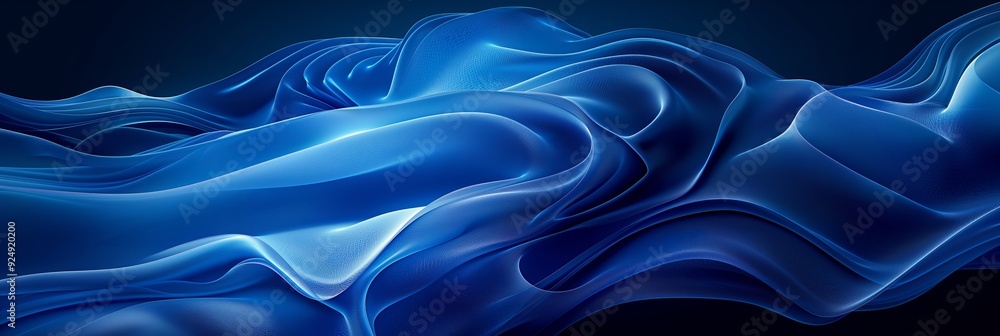 Obraz premium An abstract image showcasing graceful blue waves and folds against a dark background, creating a sense of fluidity and motion.