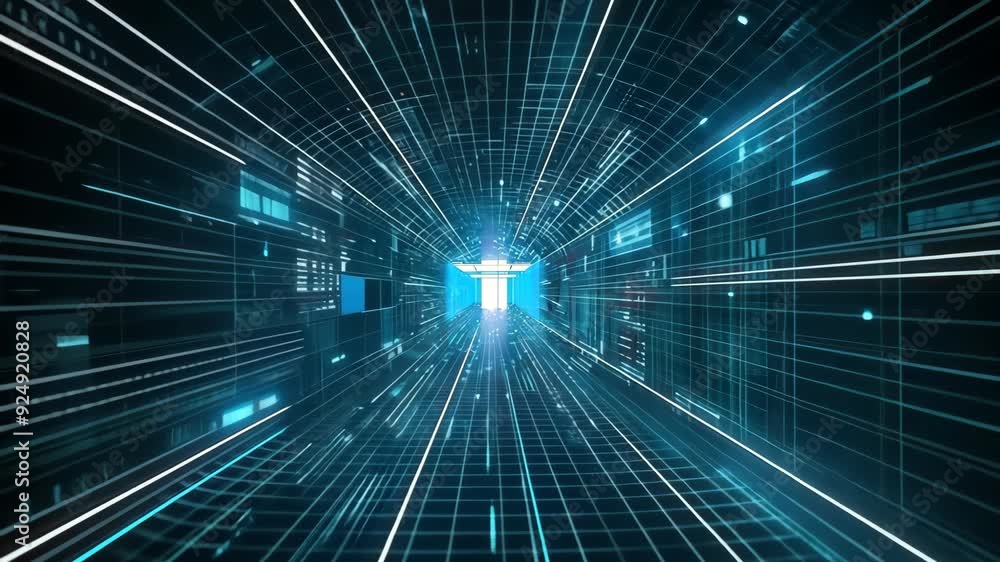 Abstract futuristic background with blue digital lines and glowing dots ...