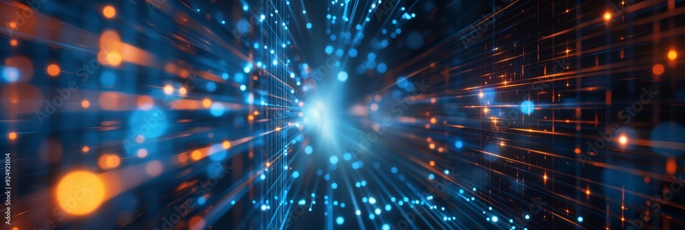 An abstract and dynamic visualization depicting digital data flow with ...
