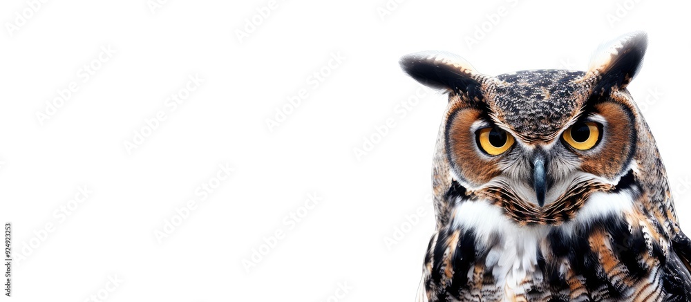 Fototapeta premium Owl bird displayed against white copy space image