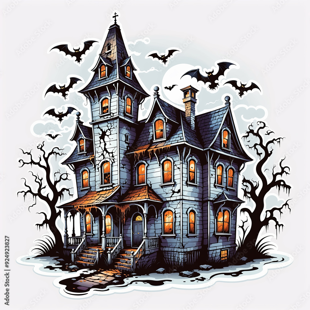 Haunted Hilltop House with Flying Bats and Ghostly Pumpkins Haunted Hilltop House with Flying Bats and Ghostly Pumpkins