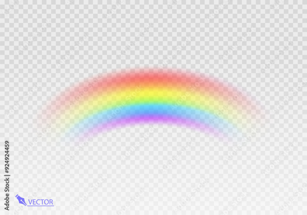 Obraz premium Rainbow Shape arch realistic isolated on transparent background. Colorful light and bright design element. Symbol of rain, sky, clear, nature. Graphic object Vector format