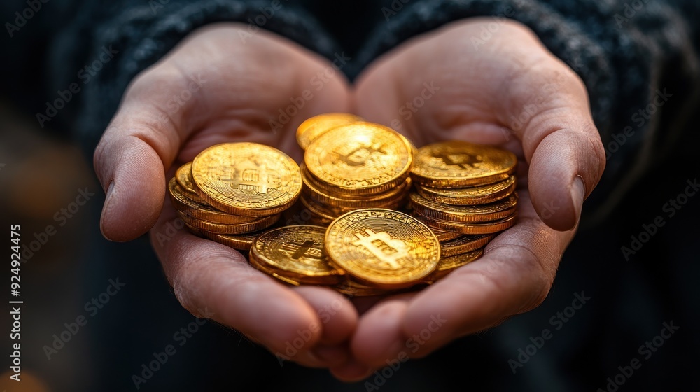 Cupped hands filled with gold coins in a bright image