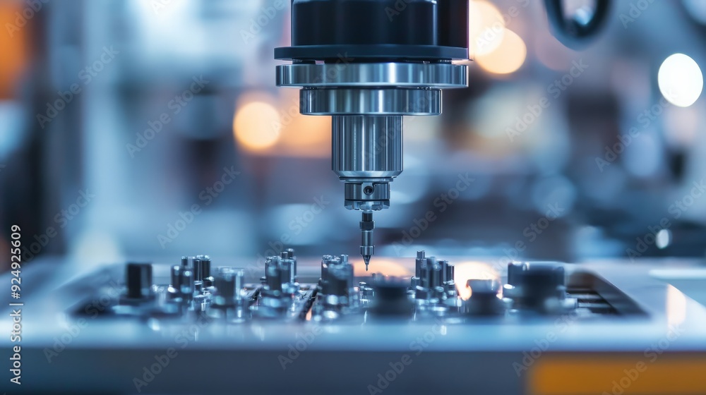 Close-up of a CNC machine in operation, showcasing precision engineering in modern manufacturing technology. Close-up of a CNC machine in operation, showcasing precision engineering in modern manufacturing technology.